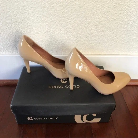 Corso Como Nude Patent Leather Almond Toe Pumps Size 7 M - Picture 5 of 10